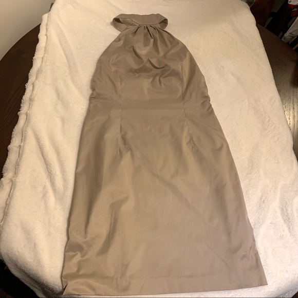 Halter Neck,Open Back Beige Mini Dress - Picture 14 of 14